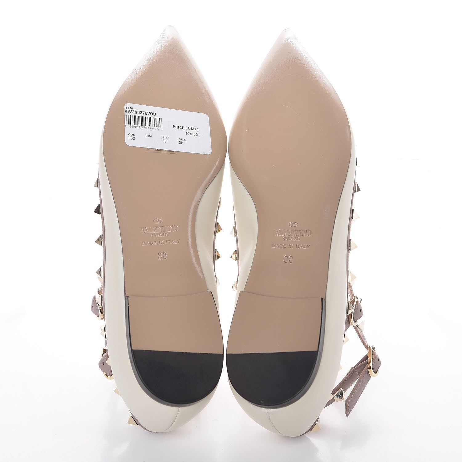 Valentino Garavani Calfskin Rockstud Cage Ballerina Flats 38 Light Ivory Poudre 5 of 9