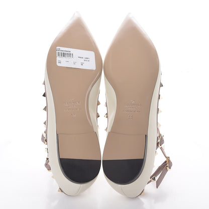 Valentino Garavani Calfskin Rockstud Cage Ballerina Flats 38 Light Ivory Poudre 5 of 9
