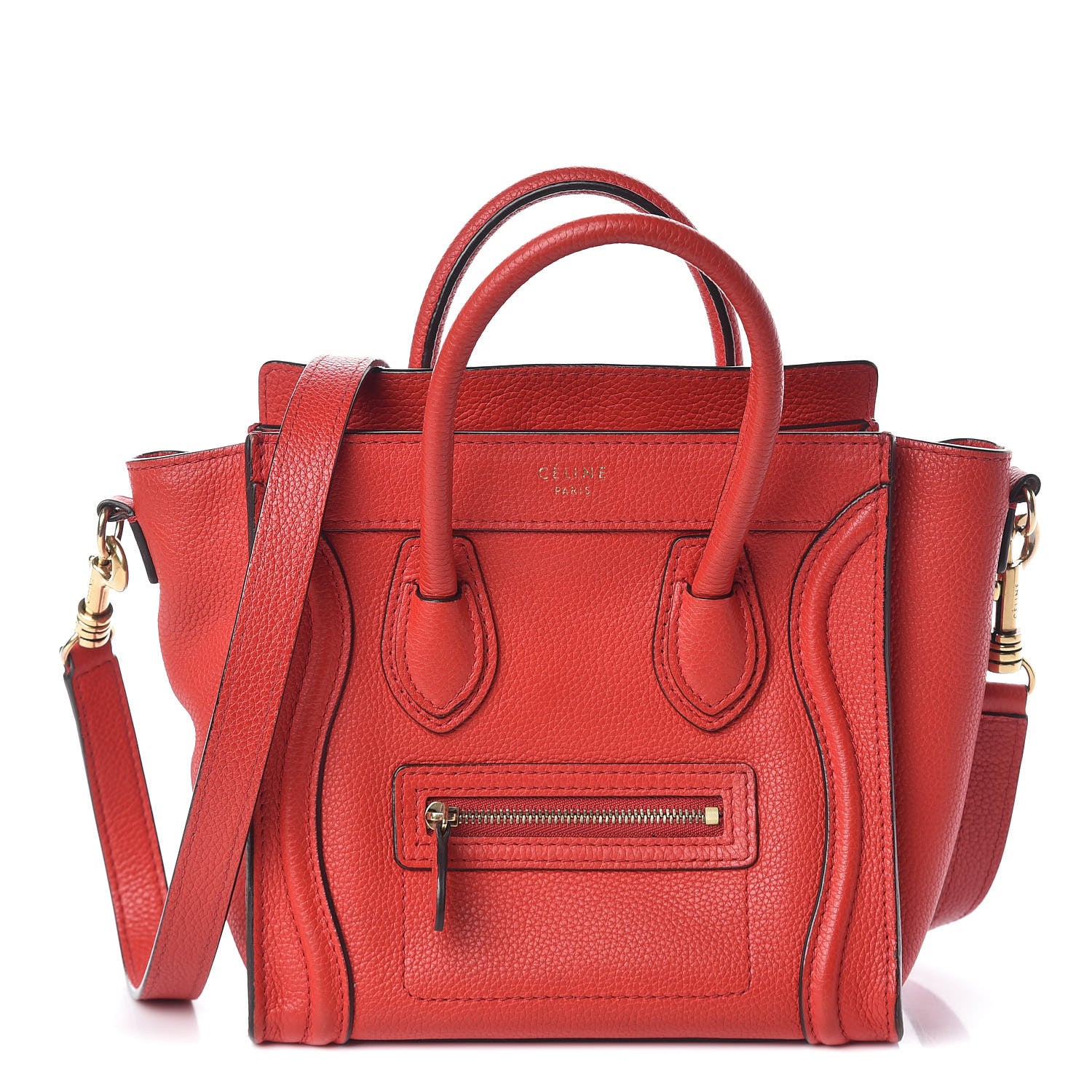 Celine Drummed Calfskin Nano Luggage Coquelicot 1 of 10