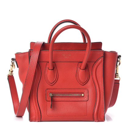 Celine Drummed Calfskin Nano Luggage Coquelicot 1 of 10