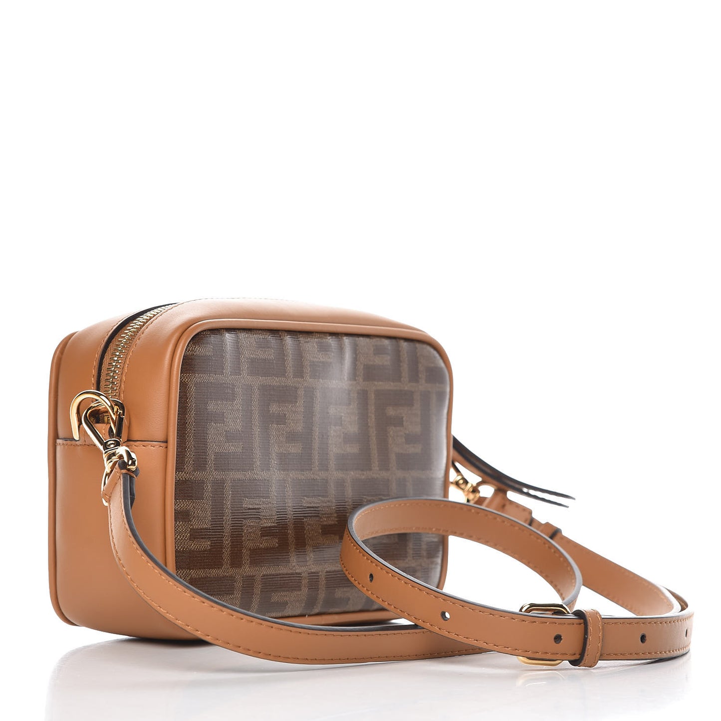 Glazed Fabric Vitello Century FF 1974 Stamp Patch Mini Camera Case Mogano Panna Caramello