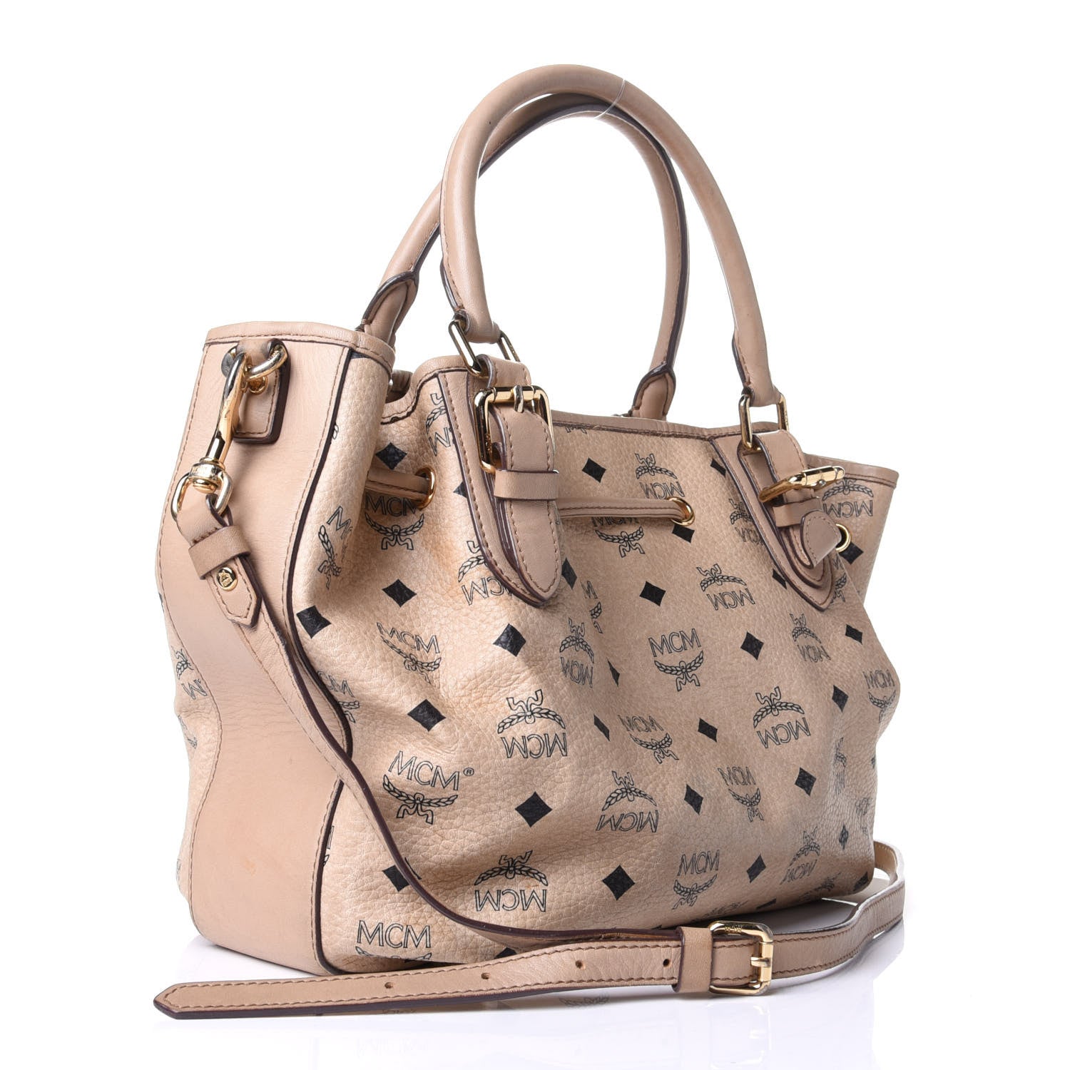MCM Visetos Drawstring Bucket Bag Beige 4 of 13