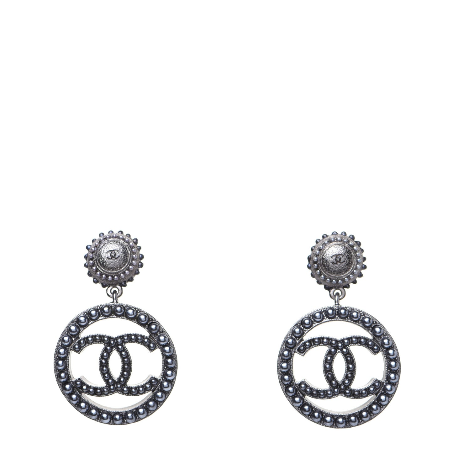 Ruthenium Beaded CC Drop Earrings Dark Grey