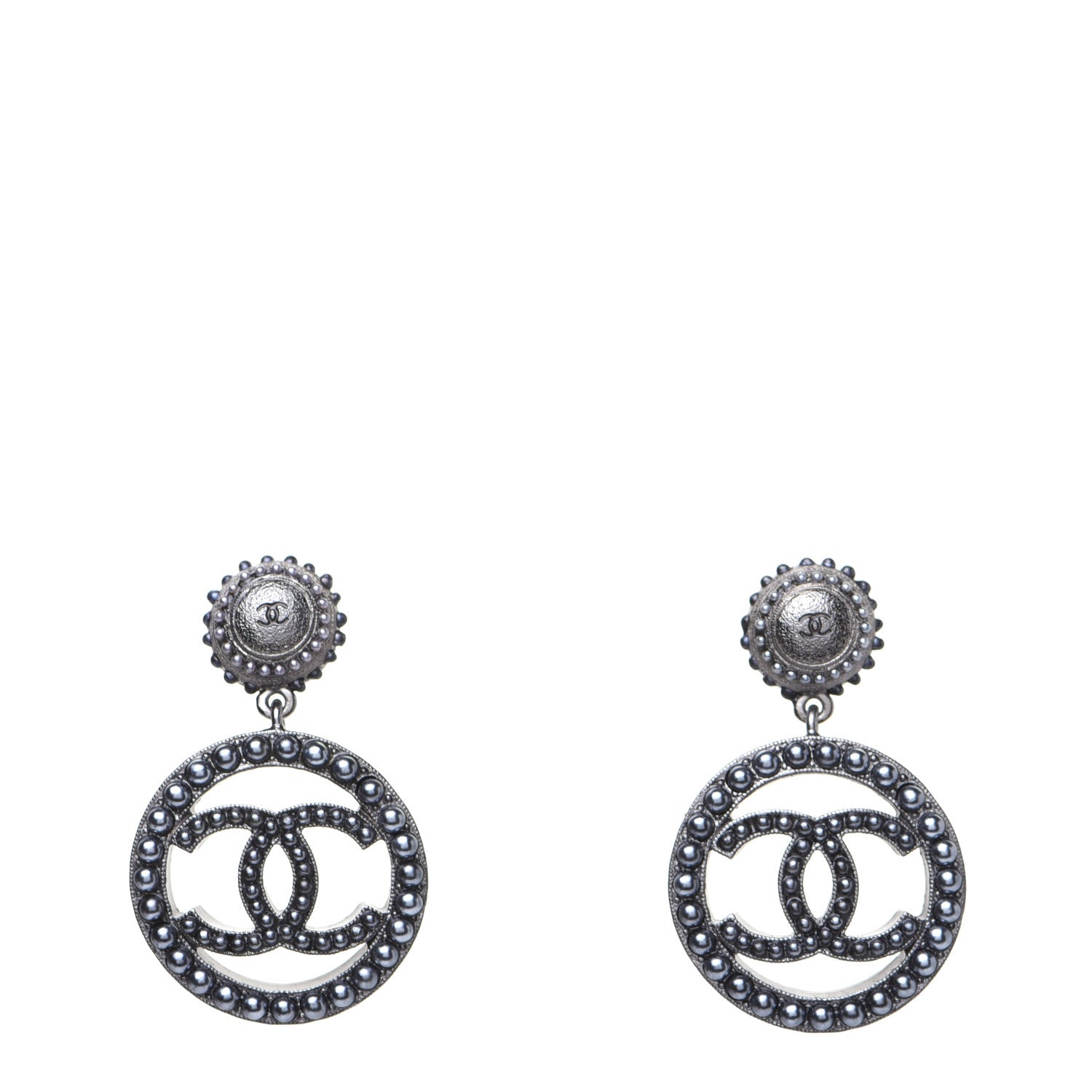 Chanel Ruthenium Beaded CC Drop Earrings Dark Grey 1 of 9