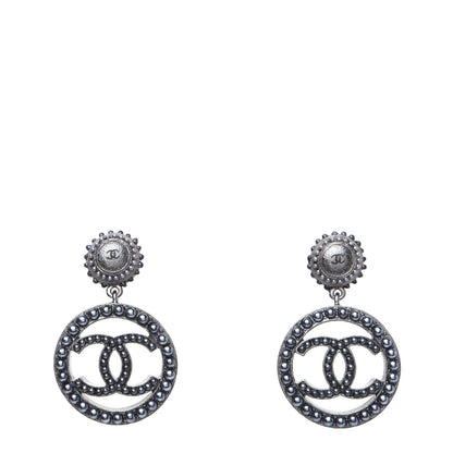 Chanel Ruthenium Beaded CC Drop Earrings Dark Grey 1 of 9