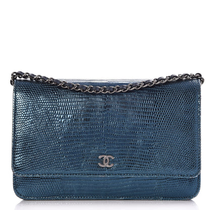 Chanel Iridescent Lizard Wallet on Chain WOC Blue 1 of 10