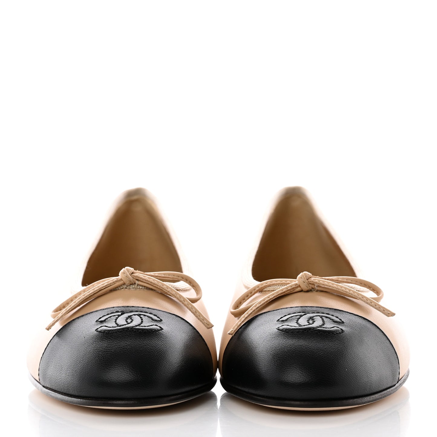Lambskin Cap Toe Ballerina Flats 39.5 Beige Black