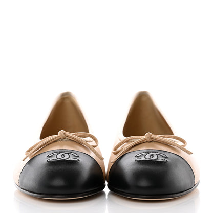 Chanel Lambskin Cap Toe Ballerina Flats 39.5 Beige Black 2 of 14