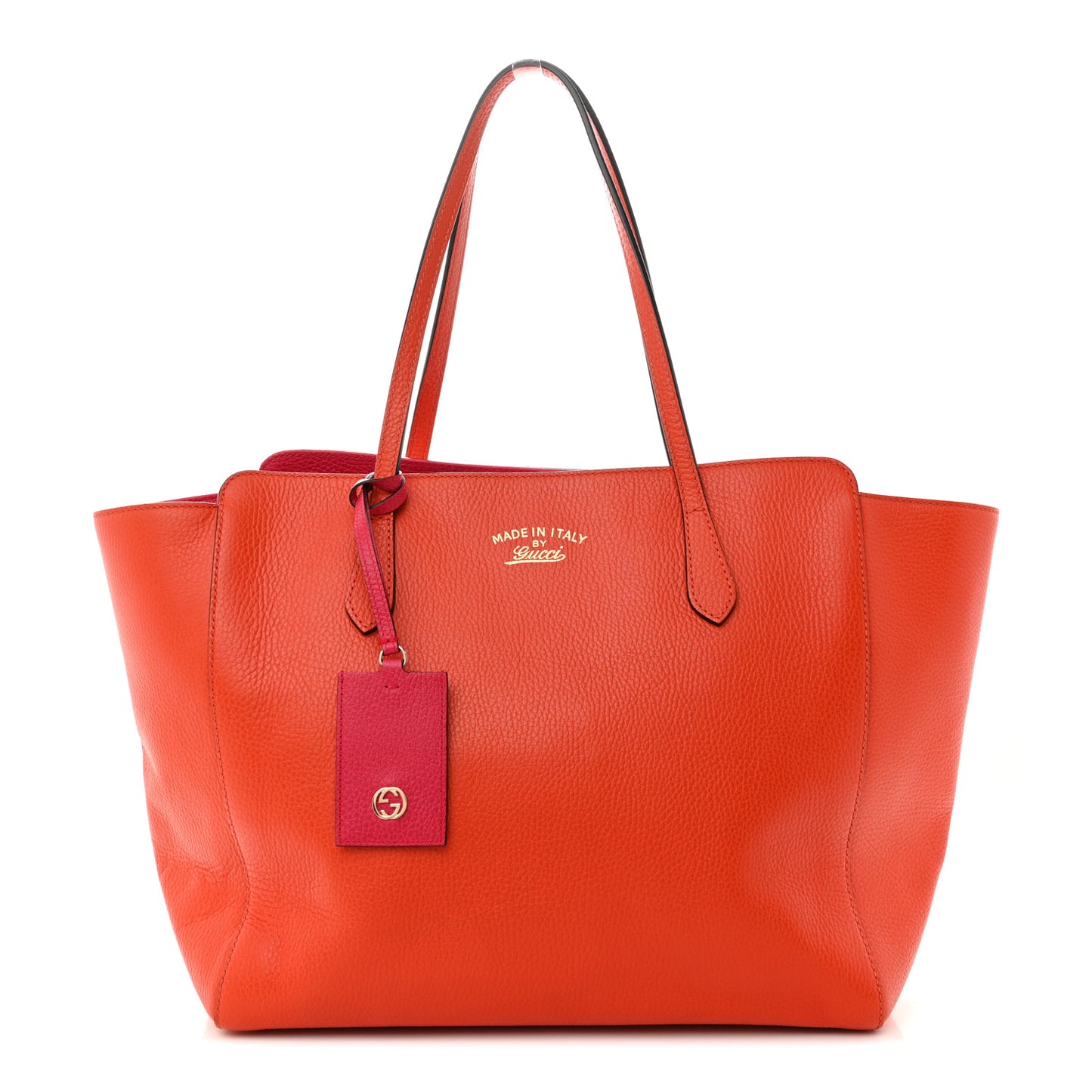 Dollar Calfskin Medium Swing Tote Sun Orange Pure Red