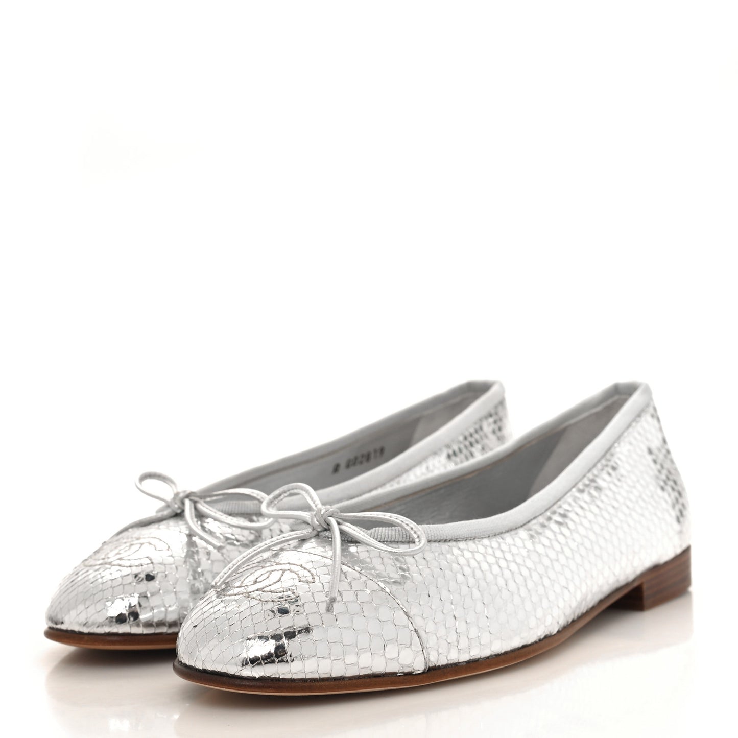Mirror Effect Python Cap Toe CC Ballerina Flats 38 Silver