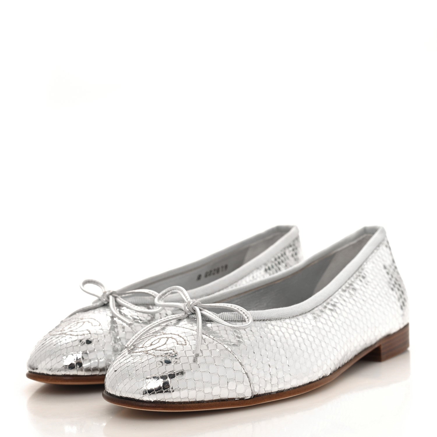 Chanel Mirror Effect Python Cap Toe CC Ballerina Flats 38 Silver 3 of 9