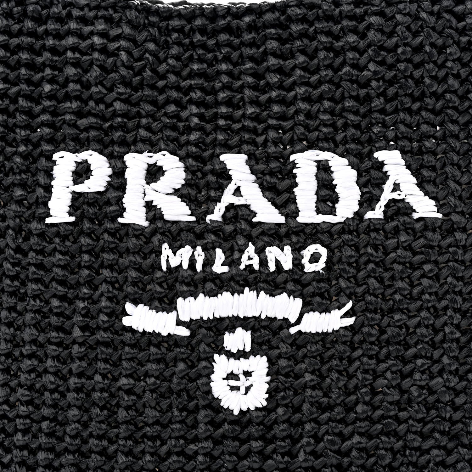Prada Yarn Raffia Effect Crochet Small Logo Tote Black 7 of 10