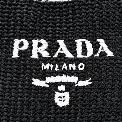 Prada Yarn Raffia Effect Crochet Small Logo Tote Black 7 of 10
