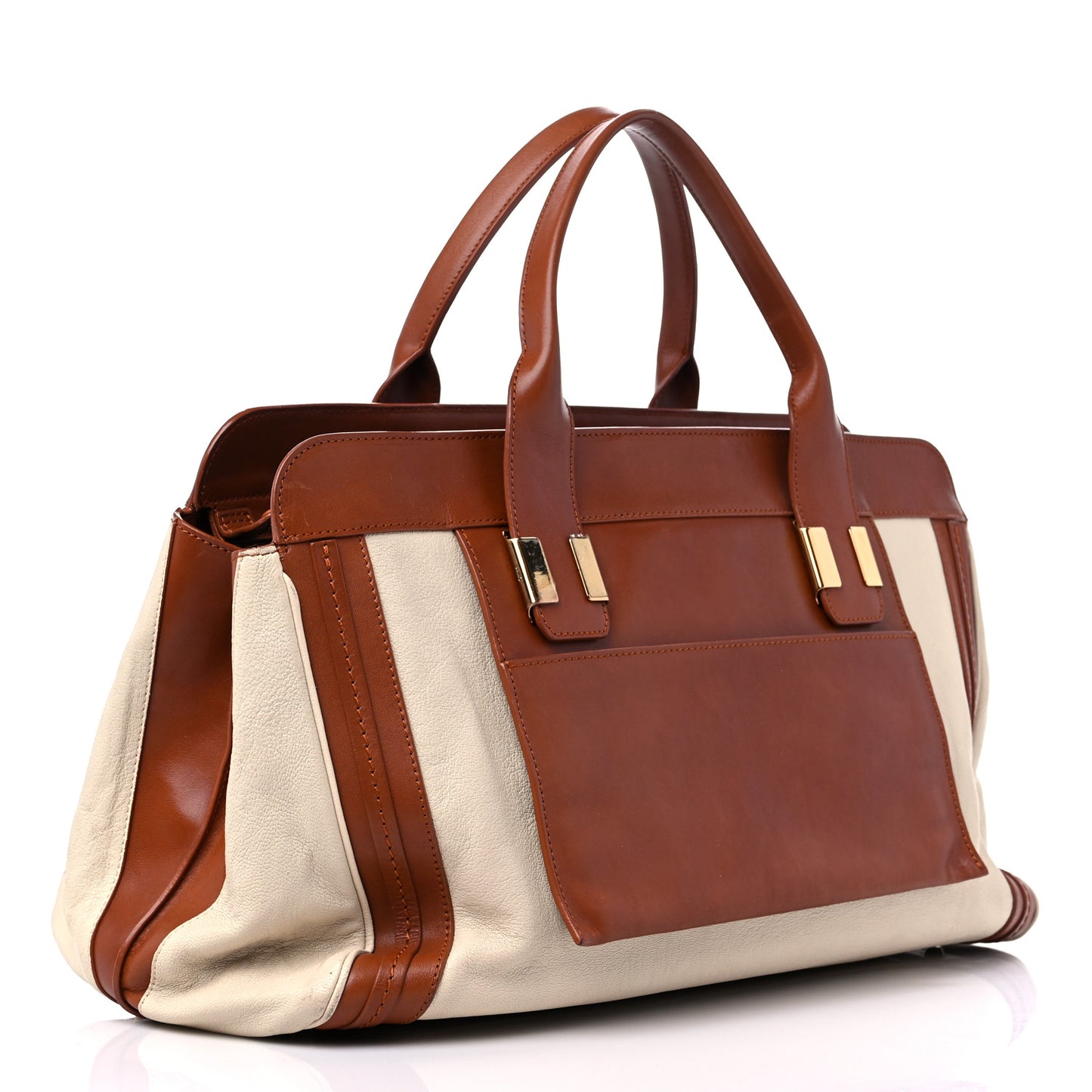 Calfskin Large Alice Satchel Husky White Tan