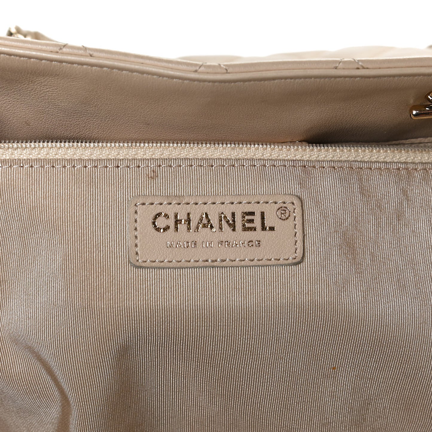 Calfskin Quilted Large CC Shopping Tote Beige