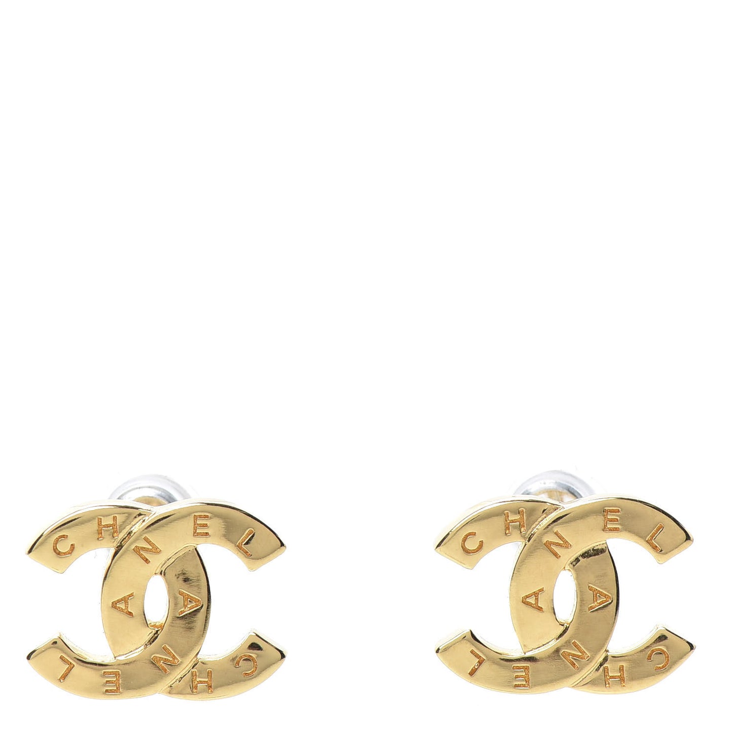 Metal CC Paris Button Stud Earrings Gold