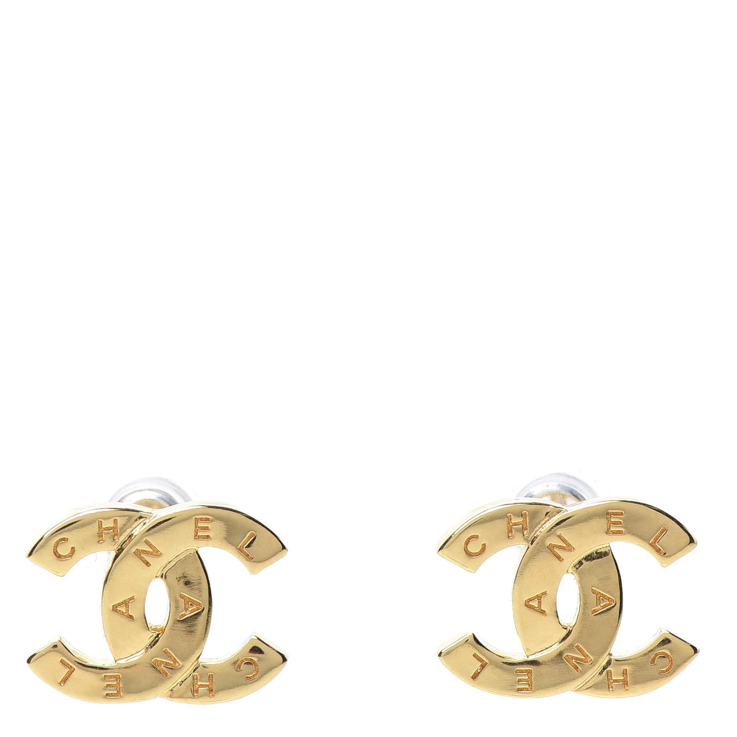 Chanel Metal CC Paris Button Stud Earrings Gold 1 of 6
