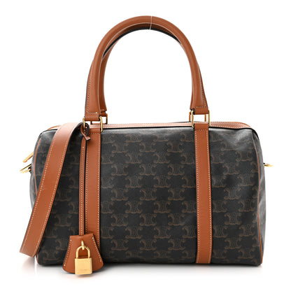 Celine Triomphe Canvas Calfskin Boston Bag Tan 1 of 16