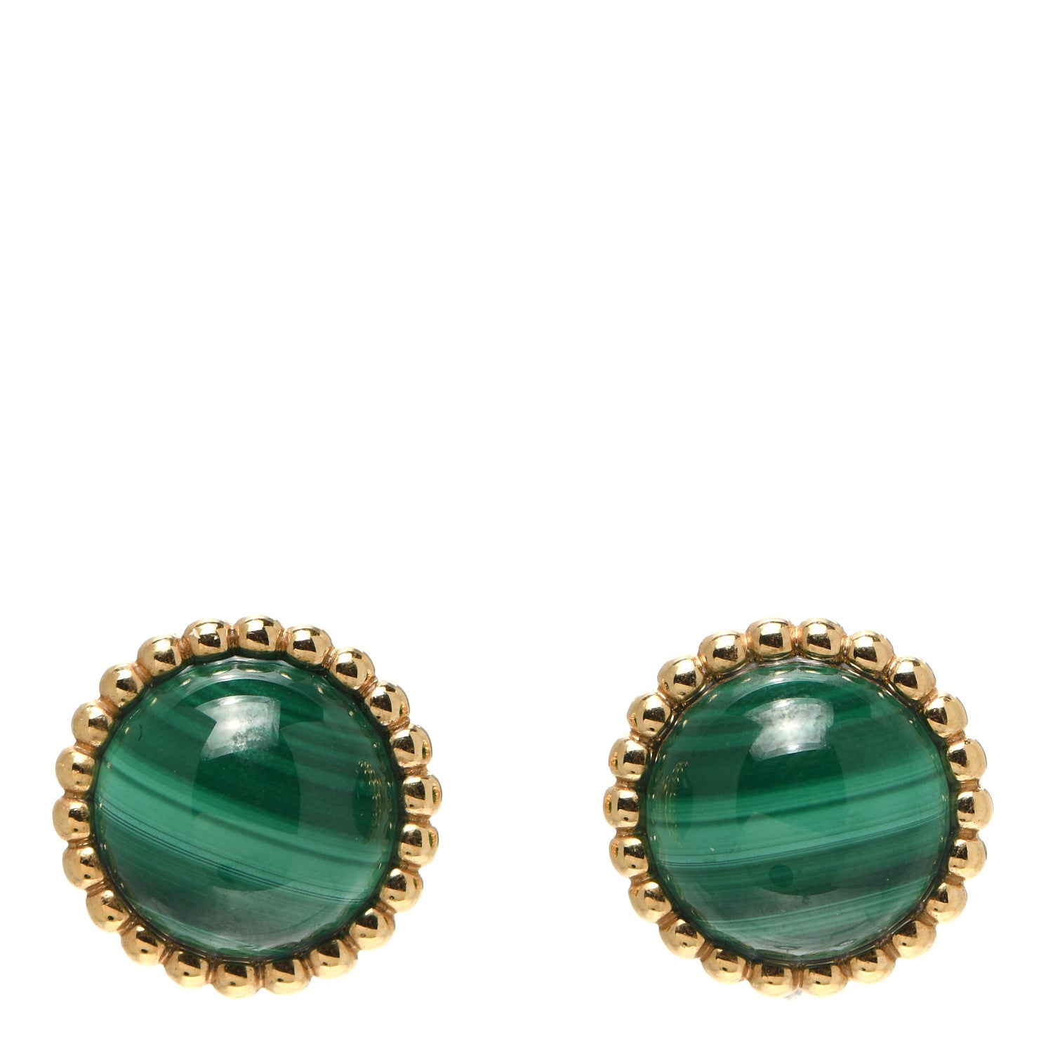 Van Cleef & Arpels 18K Yellow Gold Malachite Perlee Couleurs Earrings 1 of 6