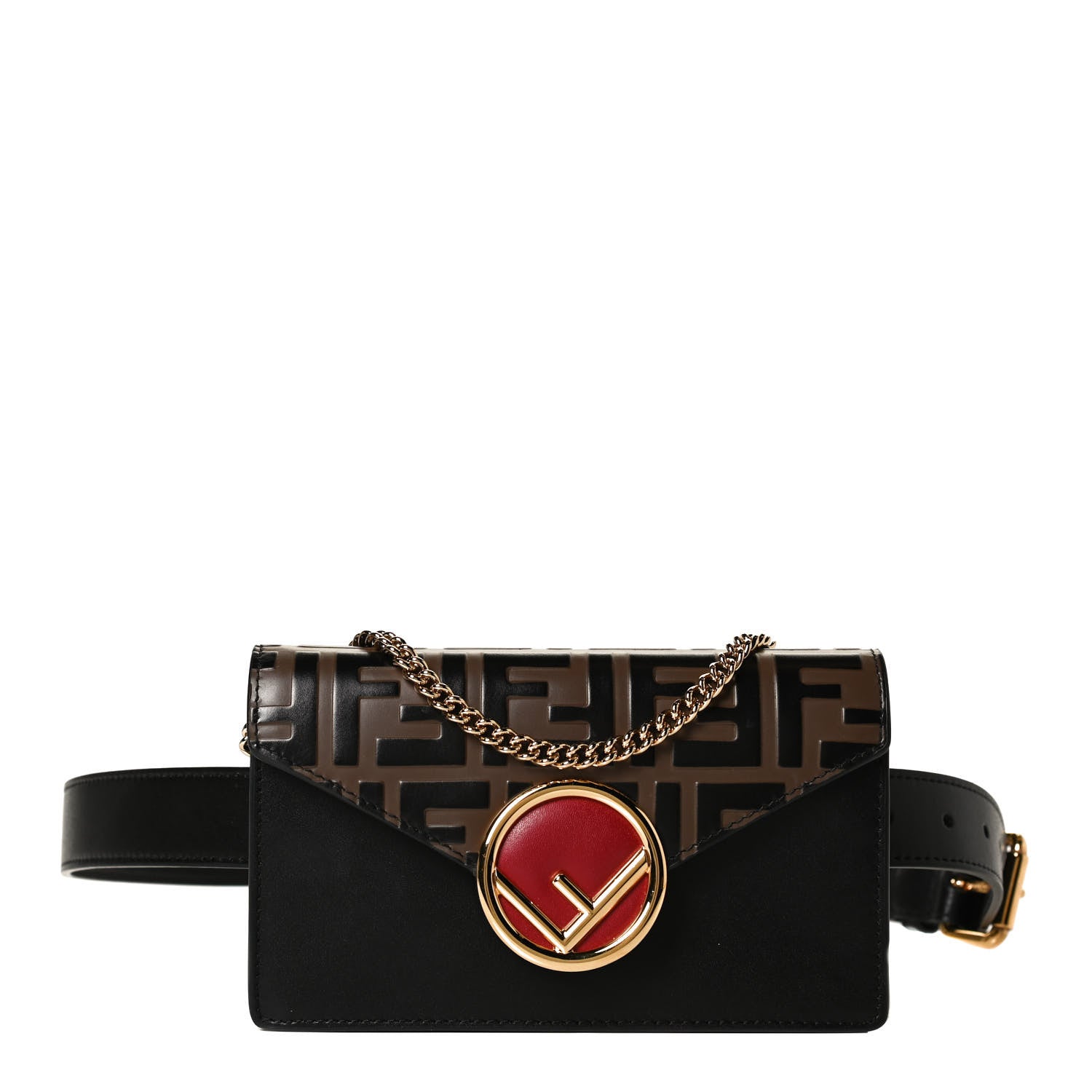 Fendi Vitello Liberty F is Fendi Bi-Color FF 1974 Embossed Envelope Belt Bag Maya Black 1 of 12