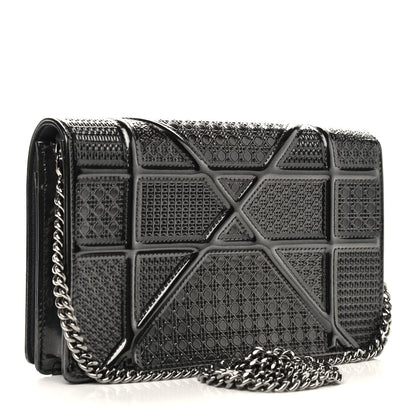 Christian Dior Metallic Patent Micro-Cannage Diorama Wallet on Chain Pouch Black 3 of 8