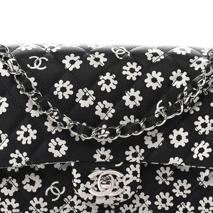 Chanel Canvas Floral Printed Quilted Medium Double Flap Black White 8 of 10