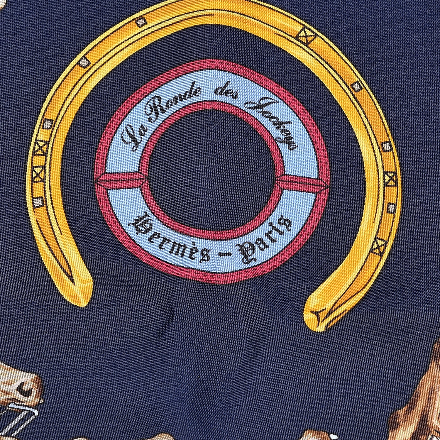 Hermes Silk La Ronde Des Jockeys Scarf 90 Caban Rouge Fonce Jaune D'Or 3 of 5