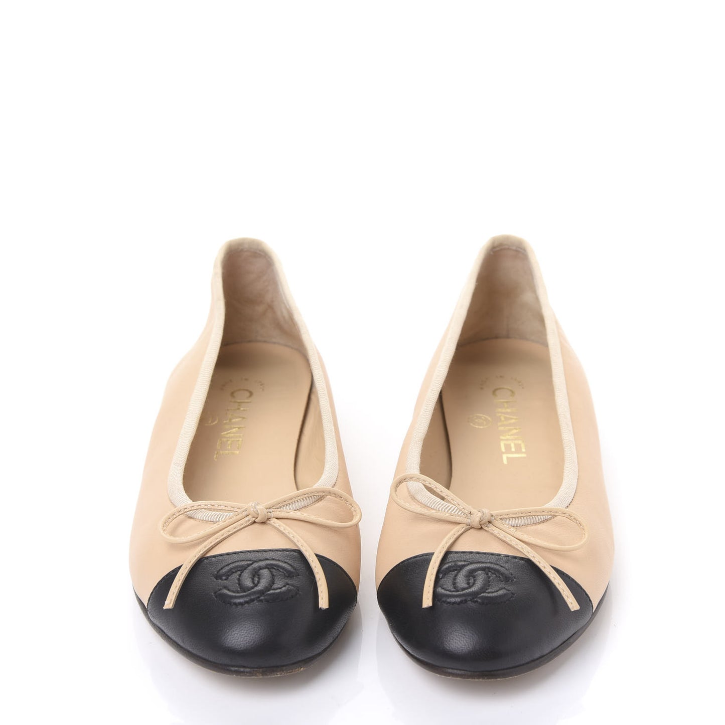 Lambskin Cap Toe CC Ballerina Flats 36 Beige Black