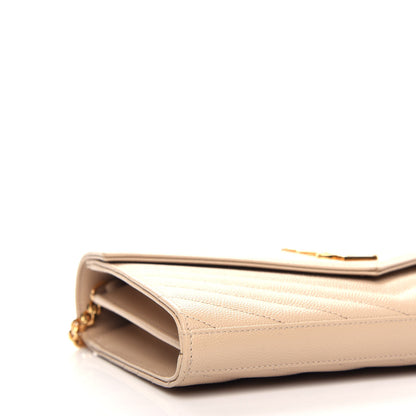 Saint Laurent Grain De Poudre Matelasse Chevron Monogram Chain Wallet Nude Powder 7 of 10