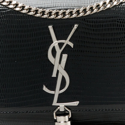 Saint Laurent Calfskin Lizard Embossed Small Classic Monogram Kate Tassel Satchel Black 9 of 11