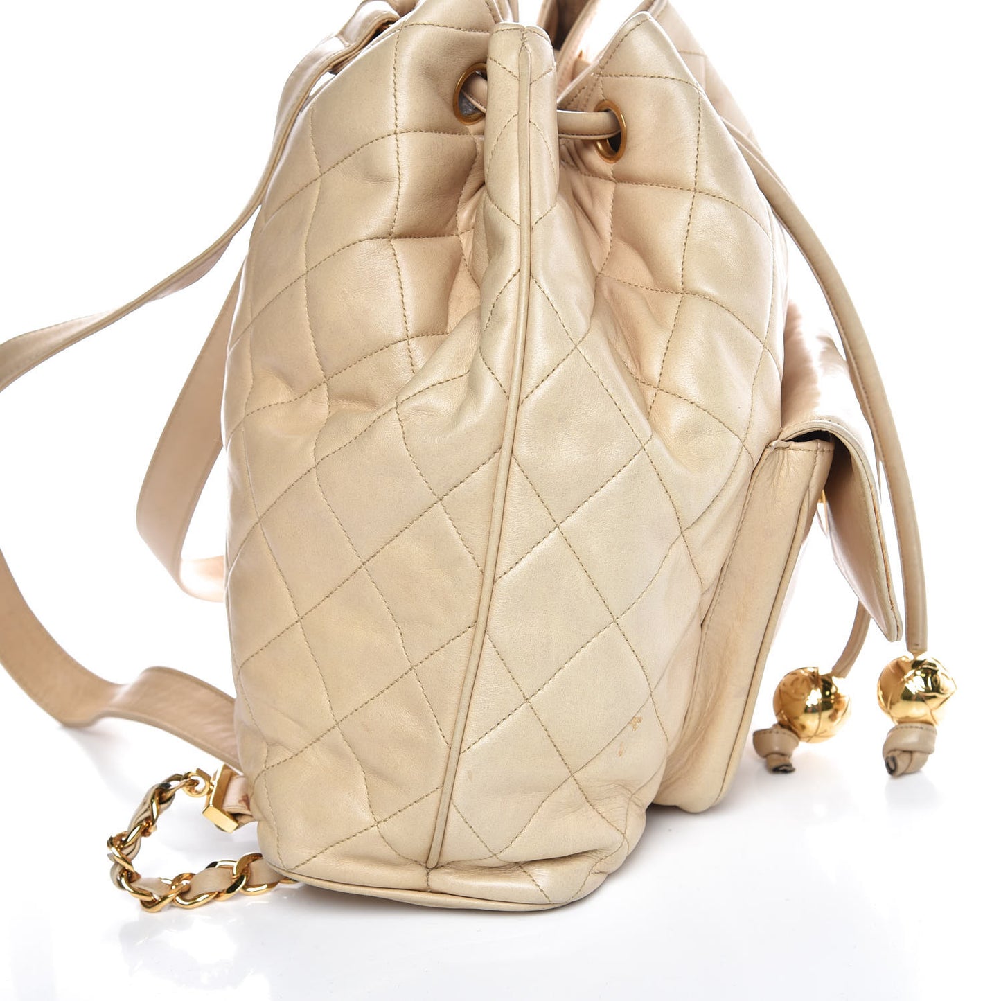 Lambskin Quilted Drawstring Backpack Beige