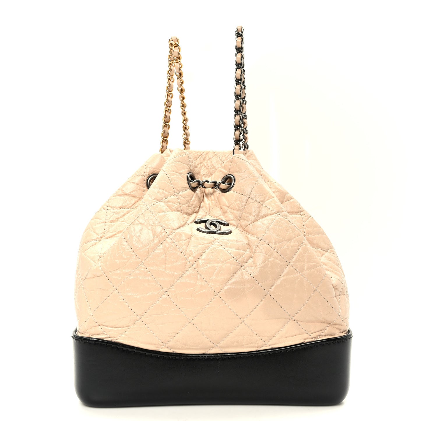 Aged Calfskin Quilted Small Gabrielle Backpack Beige Black