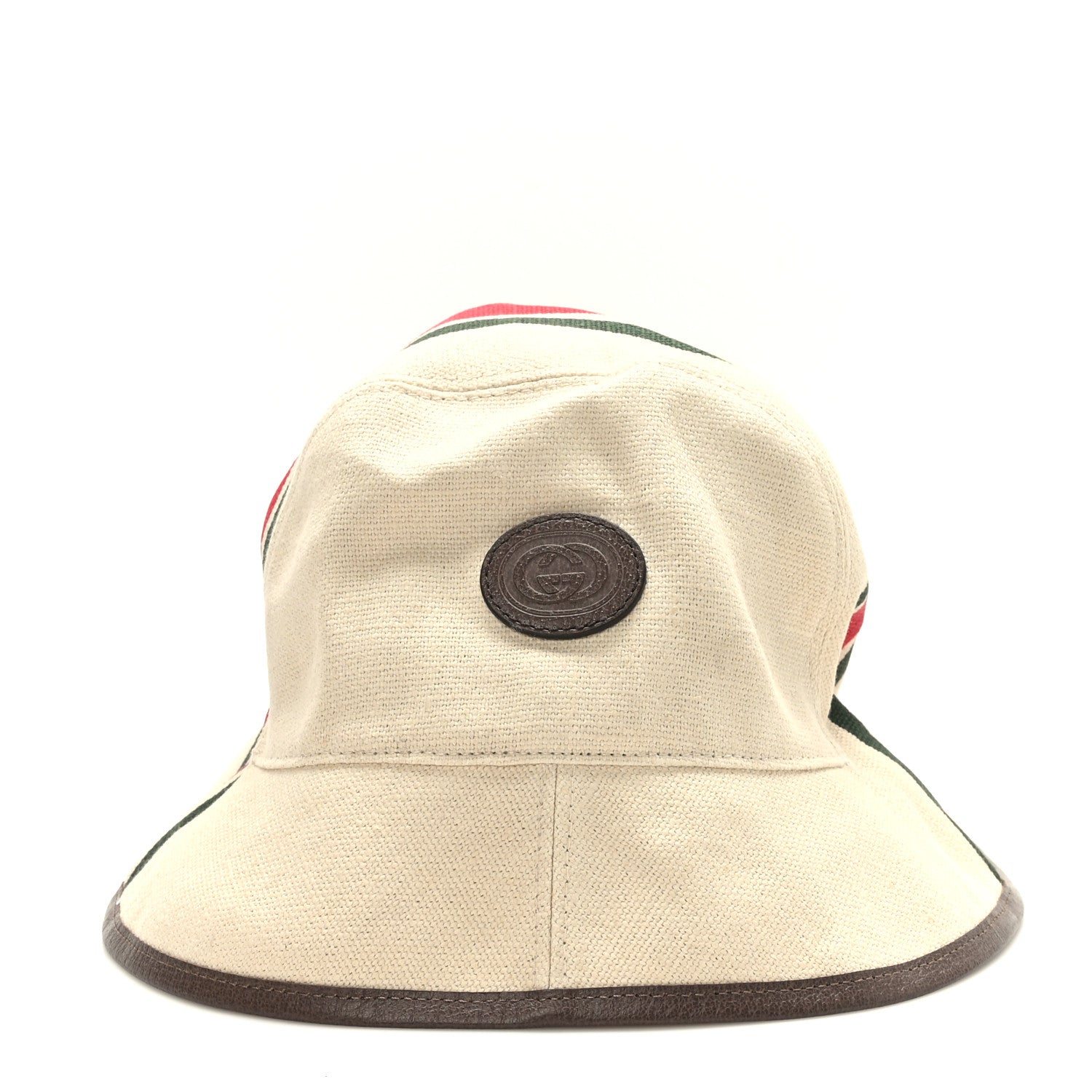 Gucci Heavy Linen Canvas Textured Dollar Calfskin Web Fedora Heavy Hat S Light Beige Green 1 of 8
