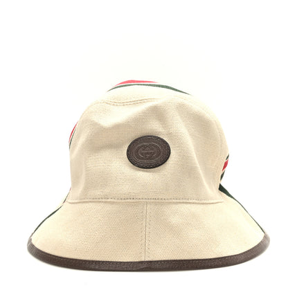 Gucci Heavy Linen Canvas Textured Dollar Calfskin Web Fedora Heavy Hat S Light Beige Green 1 of 8