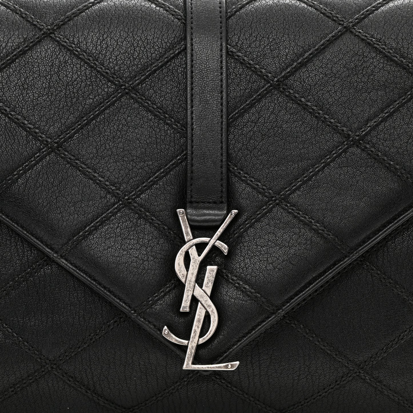 Calfskin Diamond Quilted Monogram Large College Bag Black