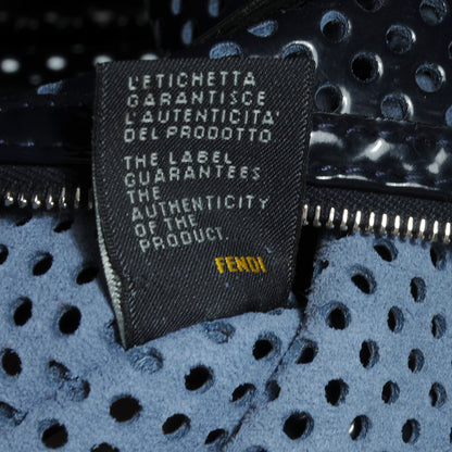 Fendi Patent Perforated Calfskin Bag De Jour Perforated Tote Navy 10 of 10