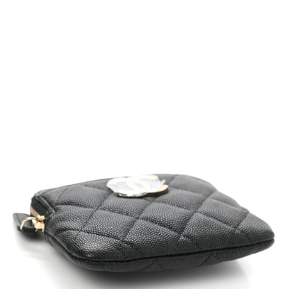 Chanel Caviar Metal Quilted Striated Zip Card Holder Wallet Black 4 of 8