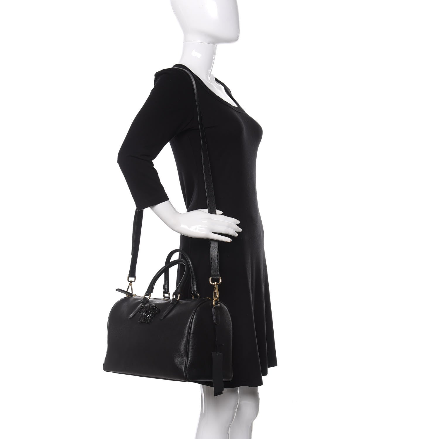 Versace Saffiano Calfskin Palazzo Duffle Bag Black 2 of 10