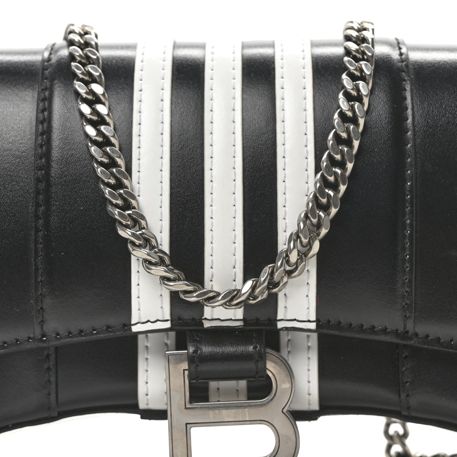 Balenciaga X ADIDAS Box Calfskin Hourglass Chain Bag Black 7 of 9