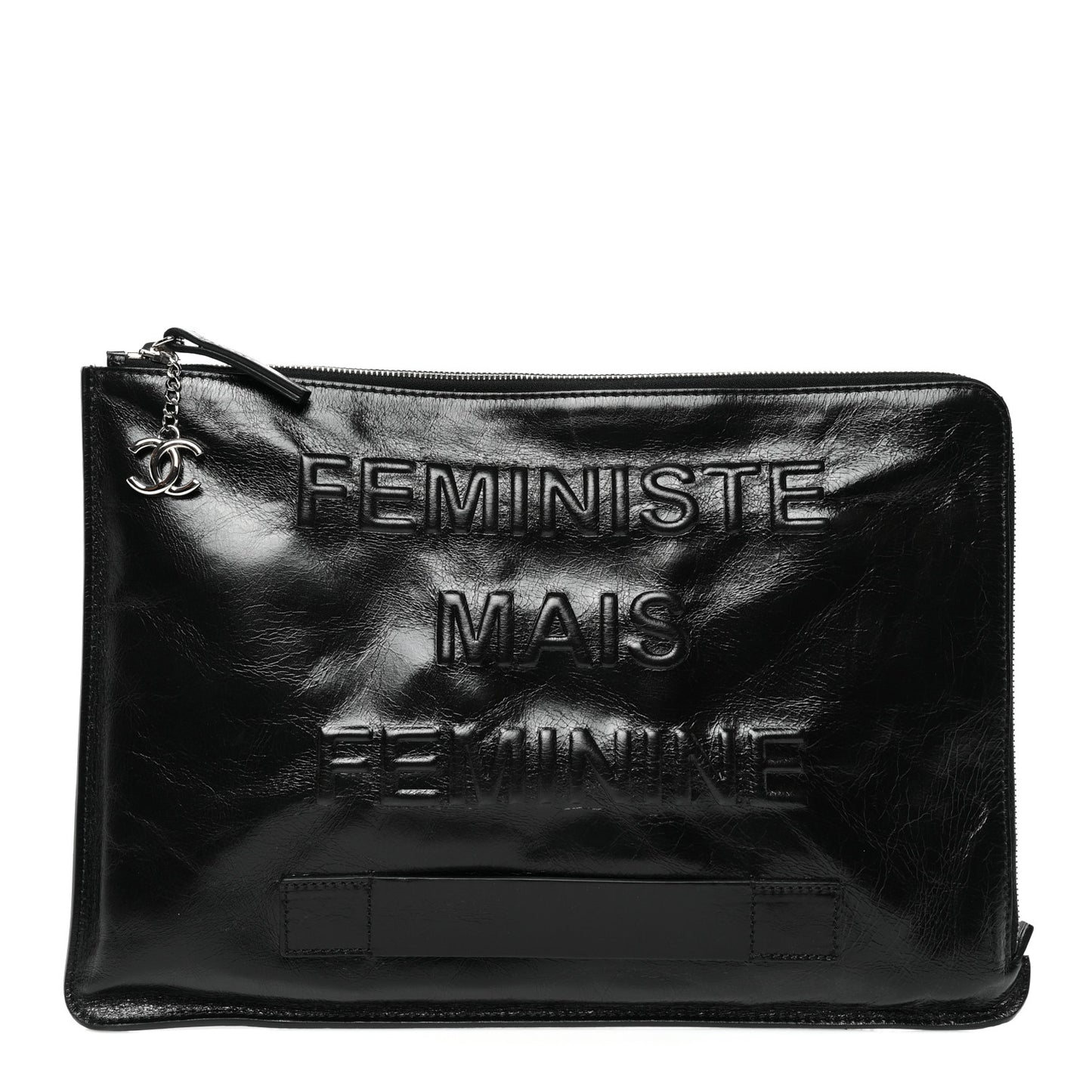 Calfskin Large Feministe Maize Feminine Pouch Clutch Black