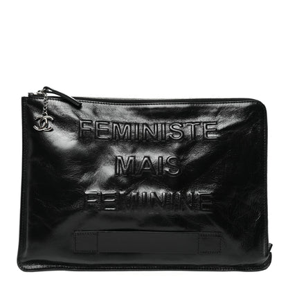 Chanel Calfskin Large Feministe Maize Feminine Pouch Clutch Black 1 of 7
