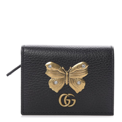 Gucci Pebbled Calfskin Butterfly Card Case Black 1 of 10