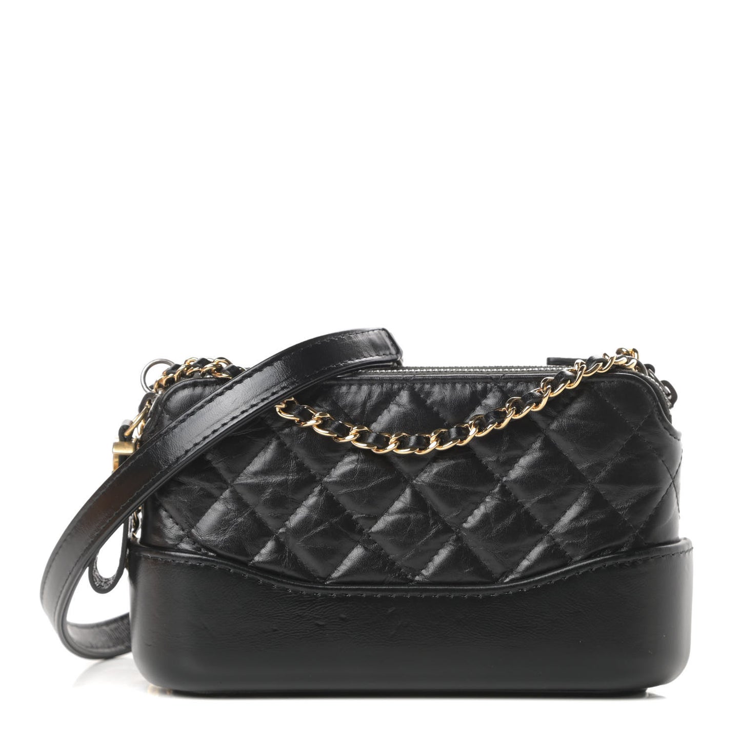 Aged Calfskin Quilted Small Gabrielle Clutch With Chain Black
