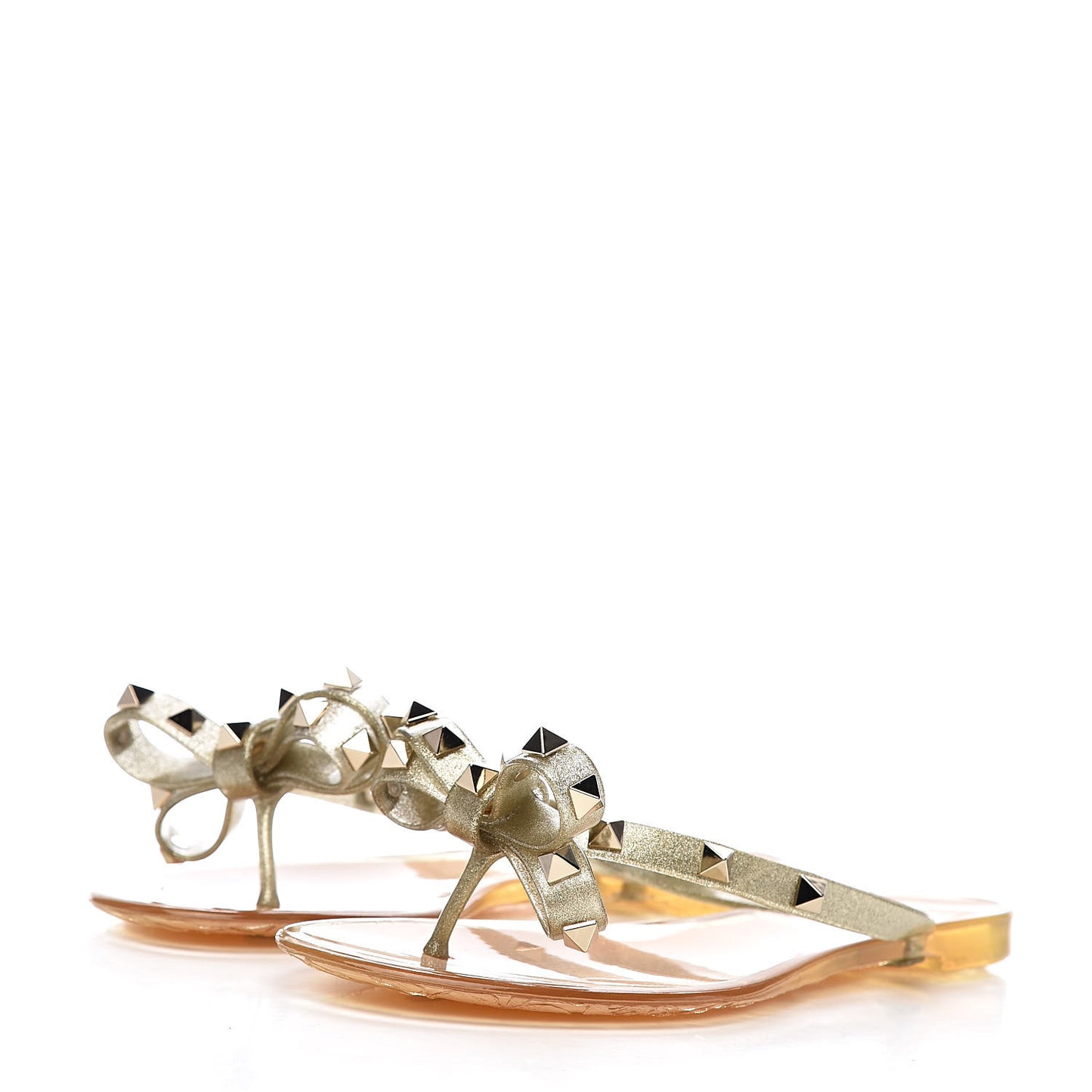 PVC Jelly Glitter Rockstud Bow Thong Sandals 35 Oro