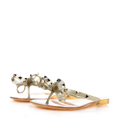 Valentino Garavani PVC Jelly Glitter Rockstud Bow Thong Sandals 35 Oro 3 of 9