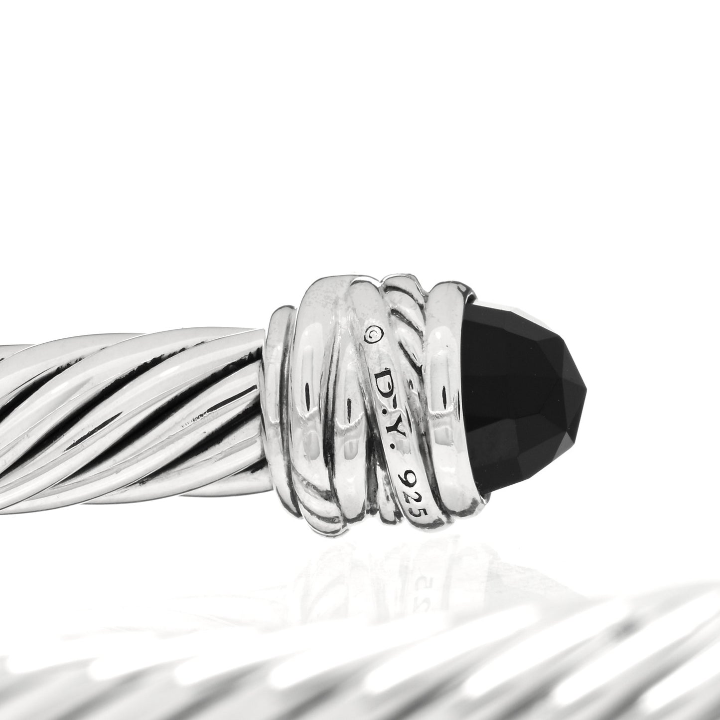 Sterling Silver Diamond Black Onyx 7mm Cable Classics Crossover Bracelet