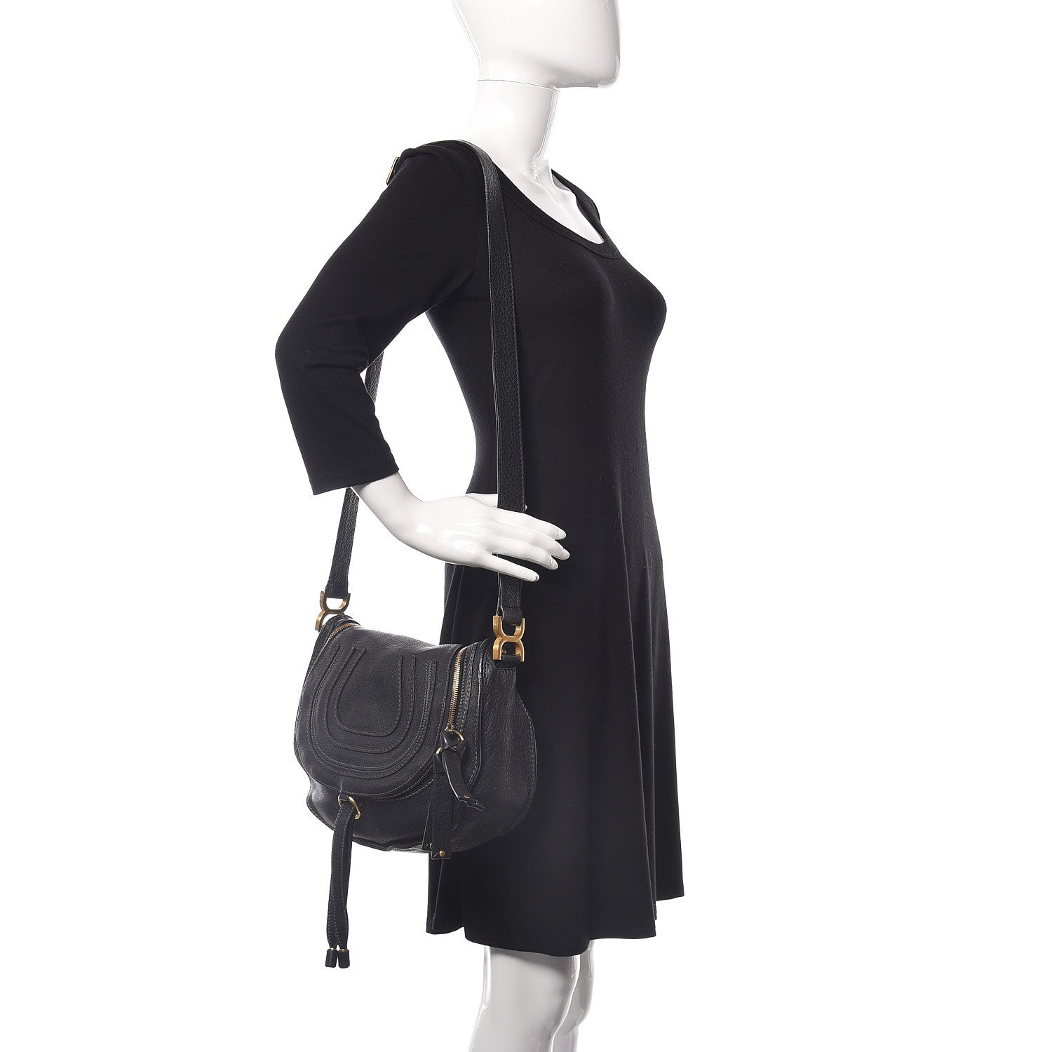 Chloe Calfskin Medium Marcie Round Zip Crossbody Bag Black 2 of 11