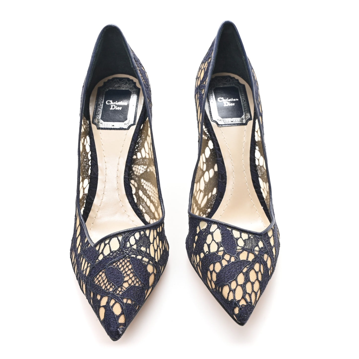 Calfskin Mesh Lace Pumps 36 Marine Blu