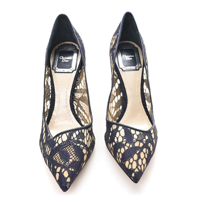 Christian Dior Calfskin Mesh Lace Pumps 36 Marine Blu 3 of 8