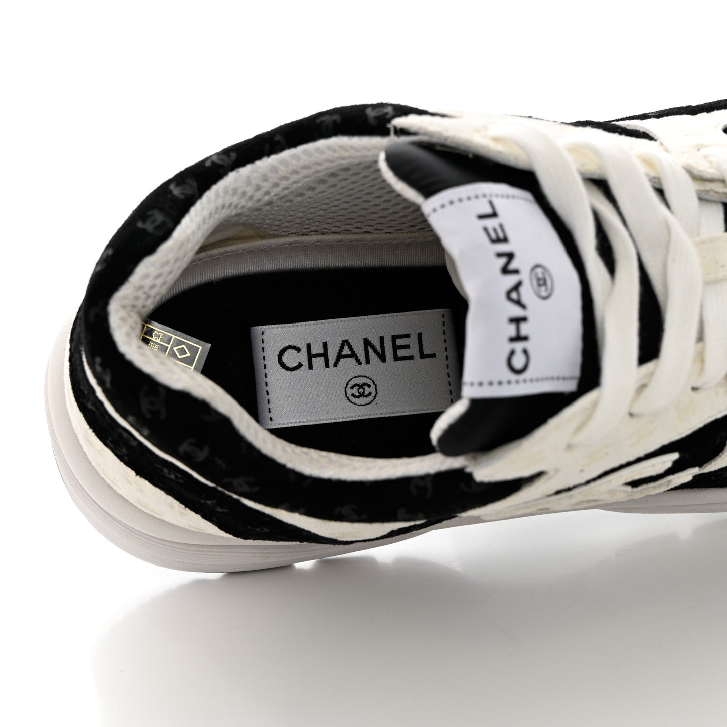 Nylon Suede Calfskin Printed CC Sneakers 39.5 White Black